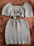 Gray Front Tie Top and Skirt Set